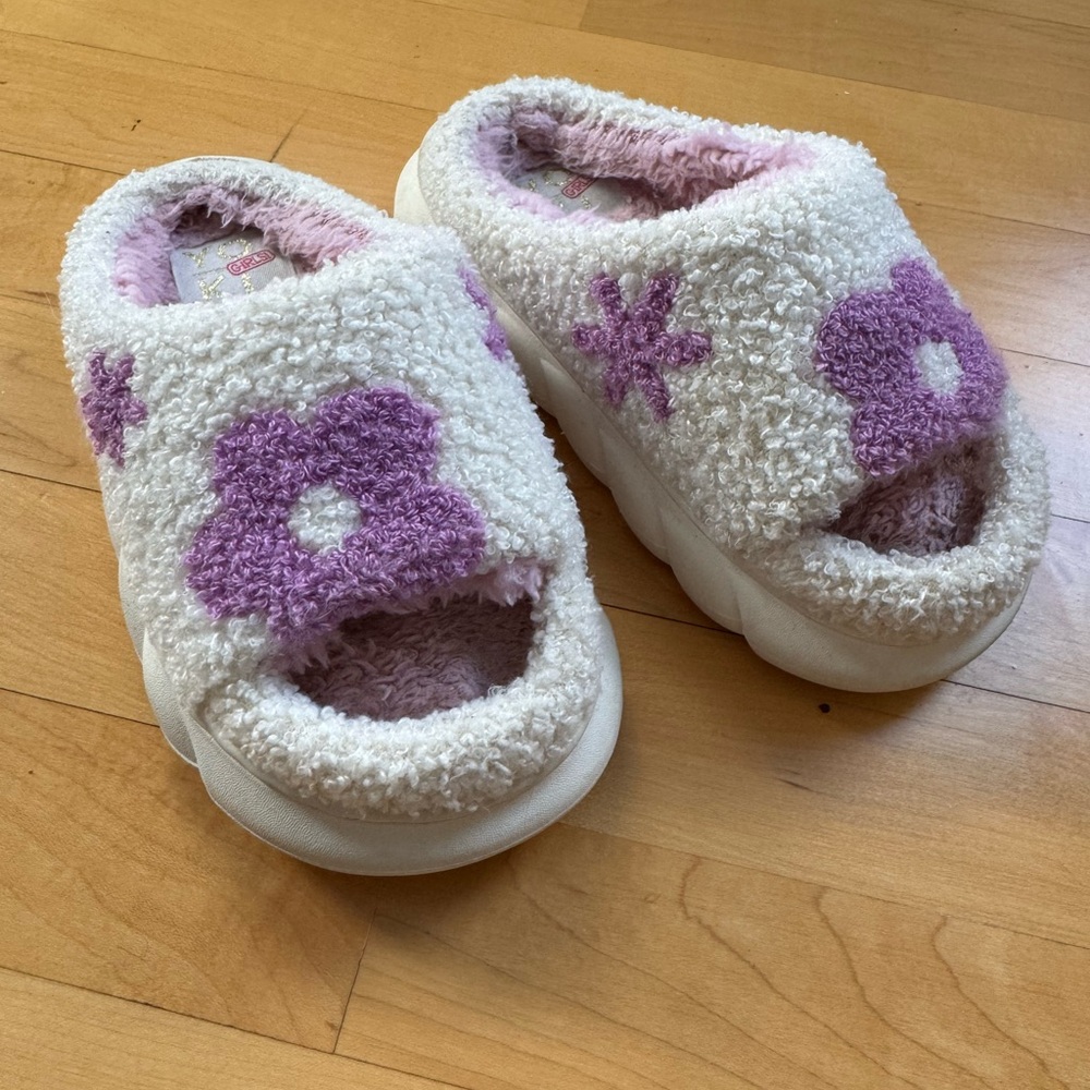 Yoki Cream and Pink Fuzzy Slippers